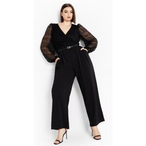 City Chic Katalina Black Jumpsuit Size 14 Plus Size Long Sleeve Lace Wide Leg
